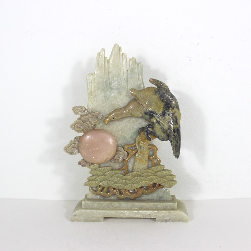 Vintage Carved Stone Soapstone Sculpture for Mantle or Bookshelf Styling Bird